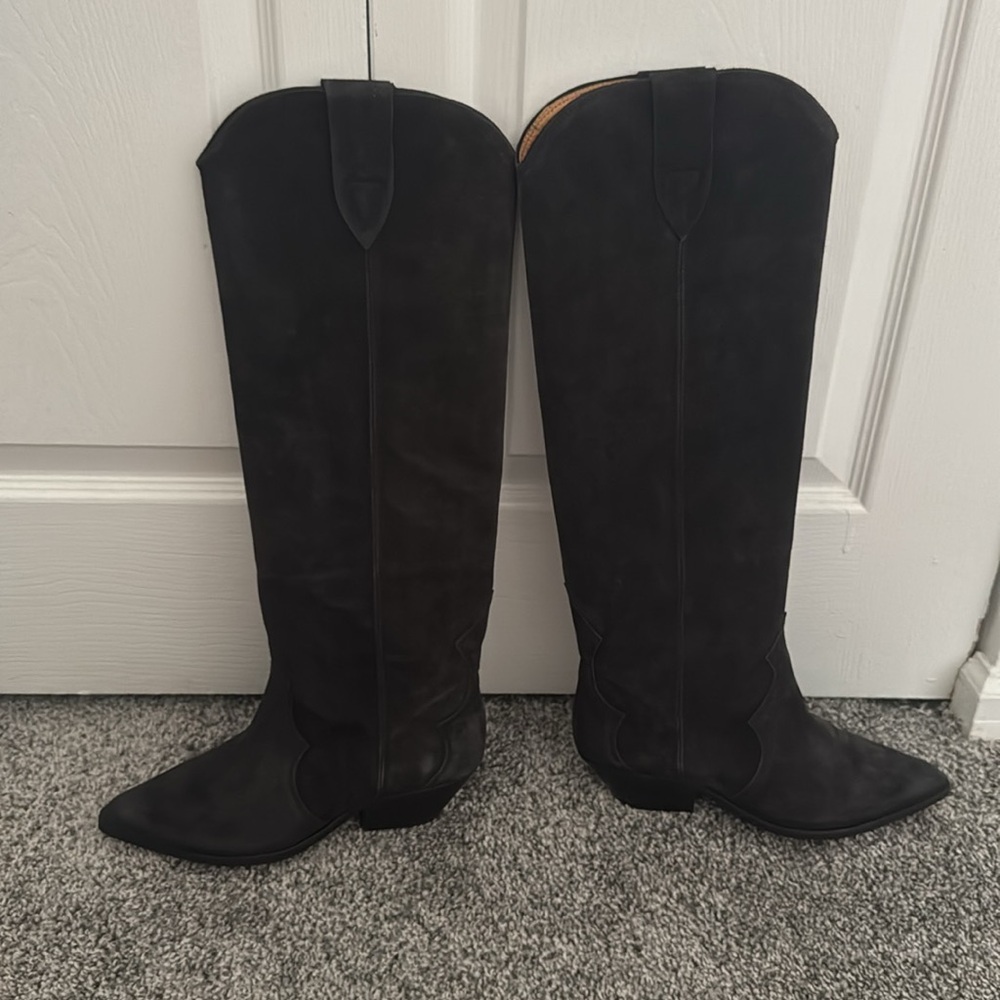 NWT Isabel Marant Denvee Suede knee cowboy boots faded black/ charcoal, EU 39 - Picture 6 of 11